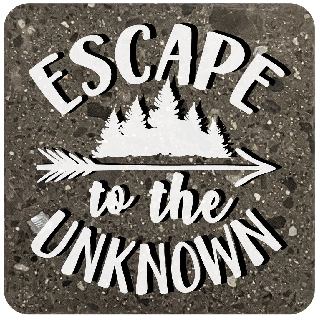 4" Square Black Stone Coaster - Escape To The Unknown, 2 Sets of 4, 8 Pieces - Christmas by Krebs Wholesale