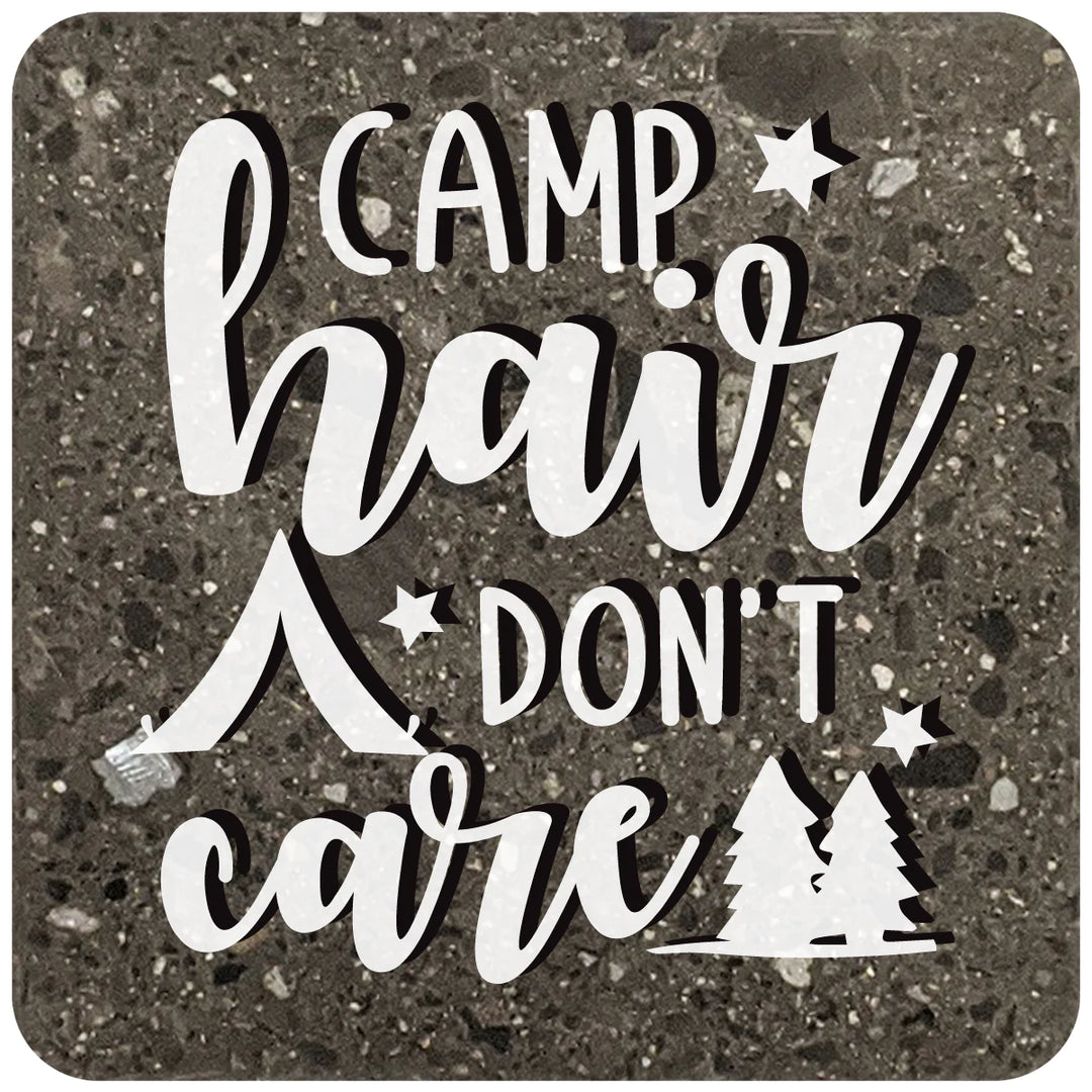 4" Square Black Stone Coaster TV Camp Hair Don't Care, 2 Sets of 4, 8 Pieces - Christmas by Krebs Wholesale