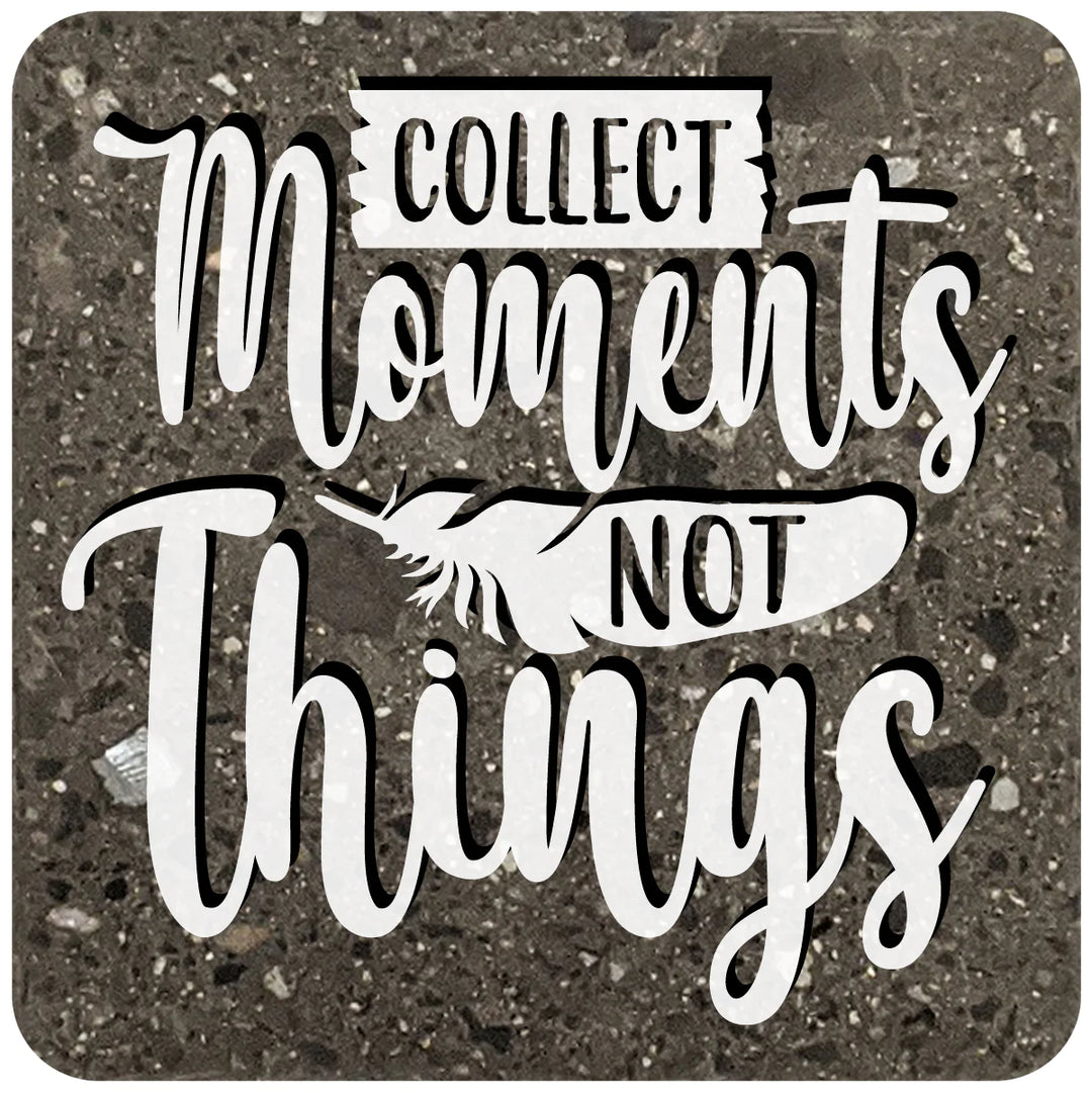 4" Square Black Stone Coaster - Collect Moments Not Things, 2 Sets of 4, 8 Pieces - Christmas by Krebs Wholesale