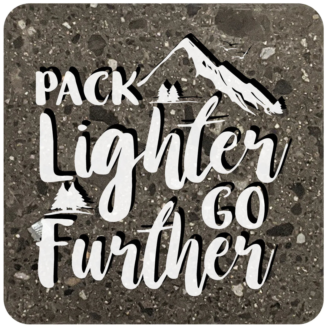 4" Square Black Stone Coaster - Pack Lighter Go Further, 2 Sets of 4, 8 Pieces - Christmas by Krebs Wholesale