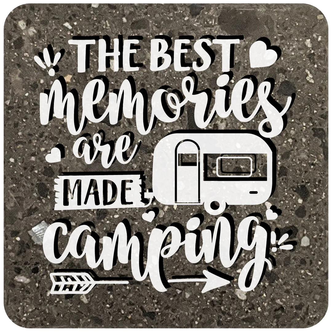 4" Square Black Stone Coaster - The Best Memories Are Made Camping, 2 Sets of 4, 8 Pieces - Christmas by Krebs Wholesale