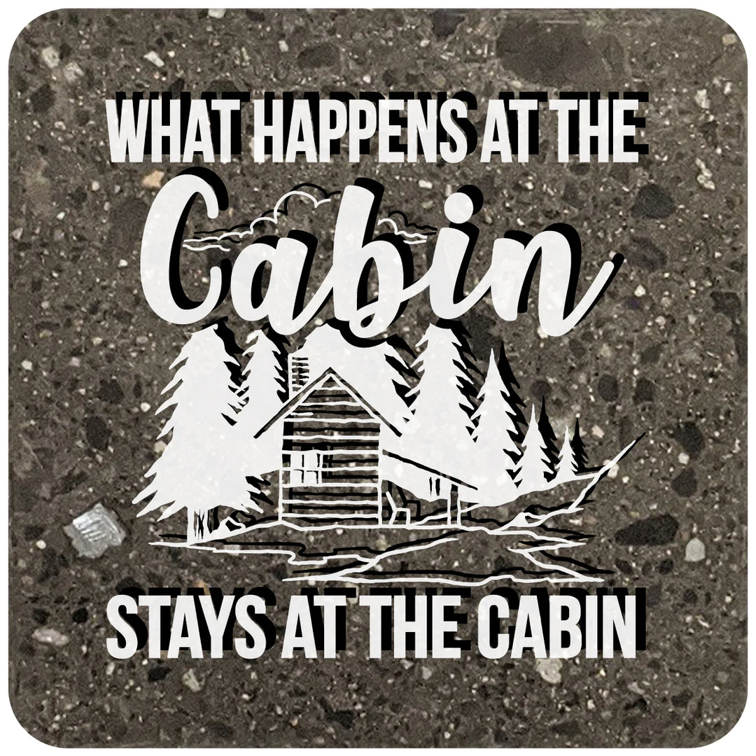 4" Square Black Stone Coaster - What Happens At The Cabin Stays At The Cabin, 2 Sets of 4, 8 Pieces - Christmas by Krebs Wholesale