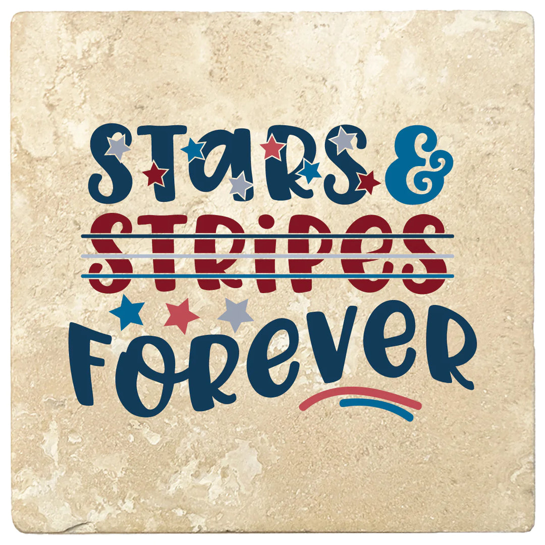 4 Inch Square Travertine Stars & Stripes Forever, 2 Sets of 4, 8 Pieces - Christmas by Krebs Wholesale