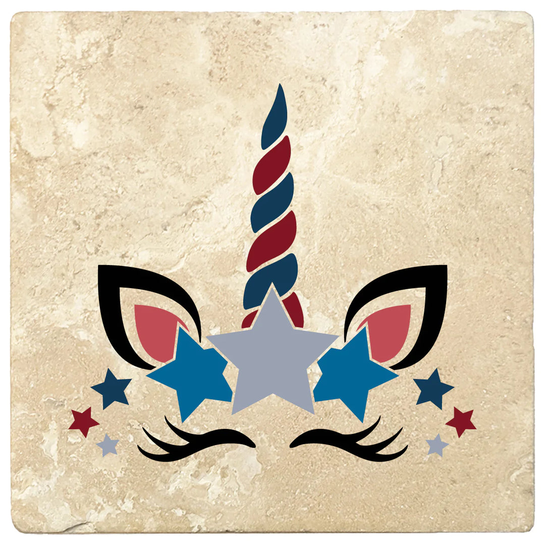 4 Inch Square Travertine Patriotic Unicorn, 2 Sets of 4, 8 Pieces - Christmas by Krebs Wholesale