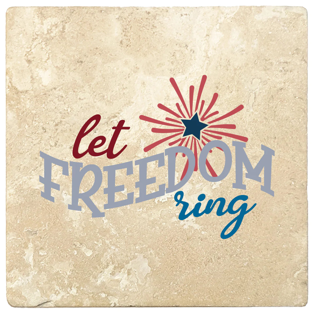 4 Inch Square Travertine Let Freedom Ring, 2 Sets of 4, 8 Pieces - Christmas by Krebs Wholesale