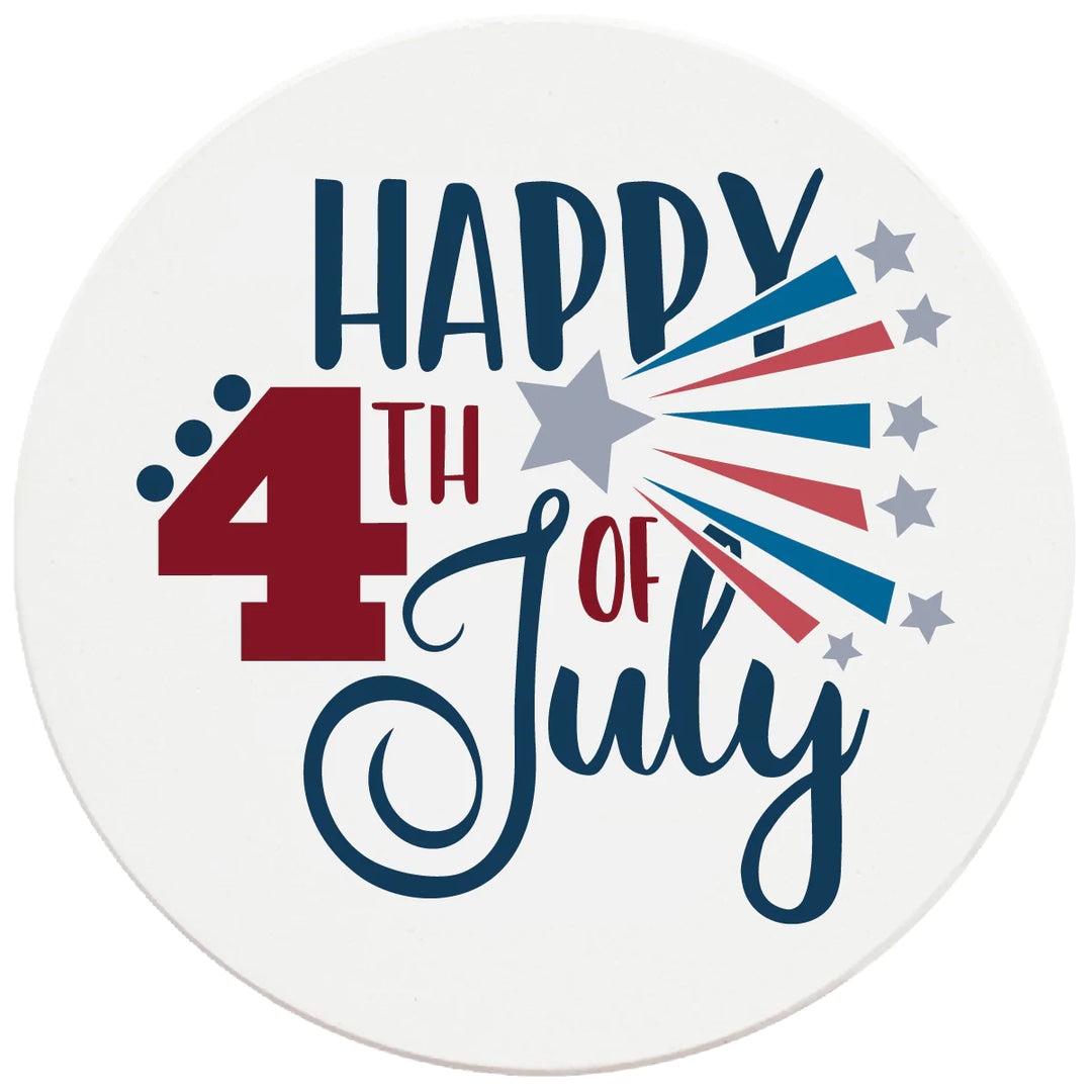 4 Inch Round Ceramic Happy 4th of July, 2 Sets of 4, 8 Pieces - Christmas by Krebs Wholesale