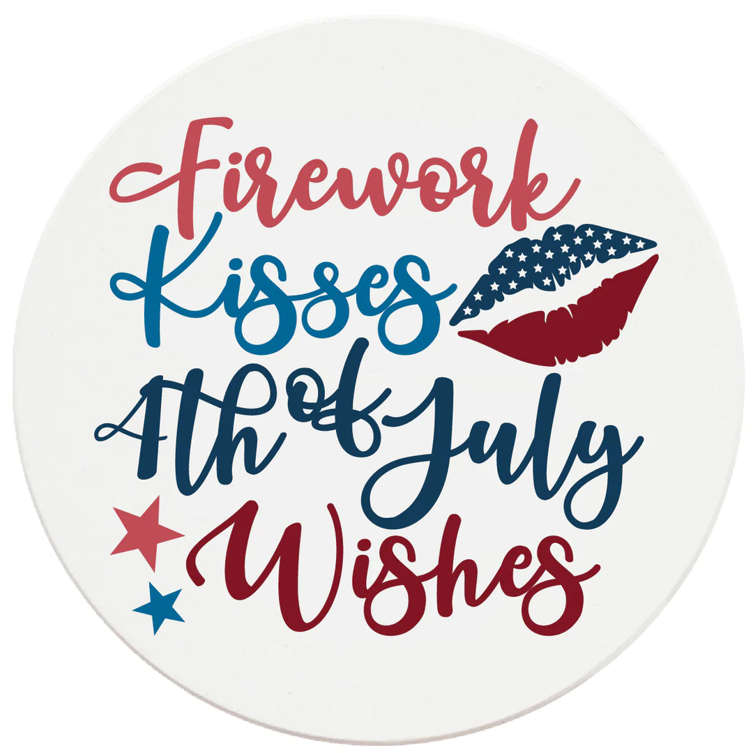 4 Inch Round Ceramic Firework Kissed 4th of July Wishes, 2 Sets of 4, 8 Pieces - Christmas by Krebs Wholesale
