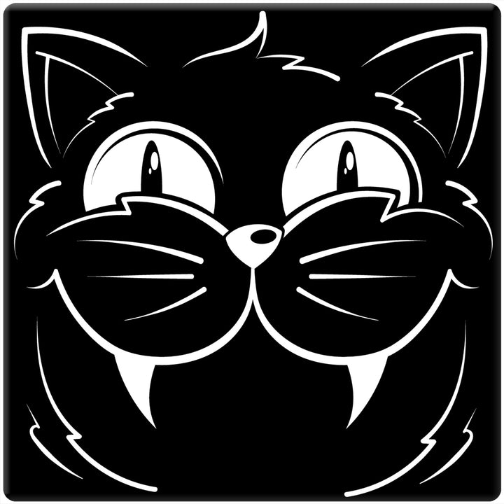 [Set of 4] 4" Premium Absorbent Ceramic Square Halloween Party Coaster - Black Cat Head