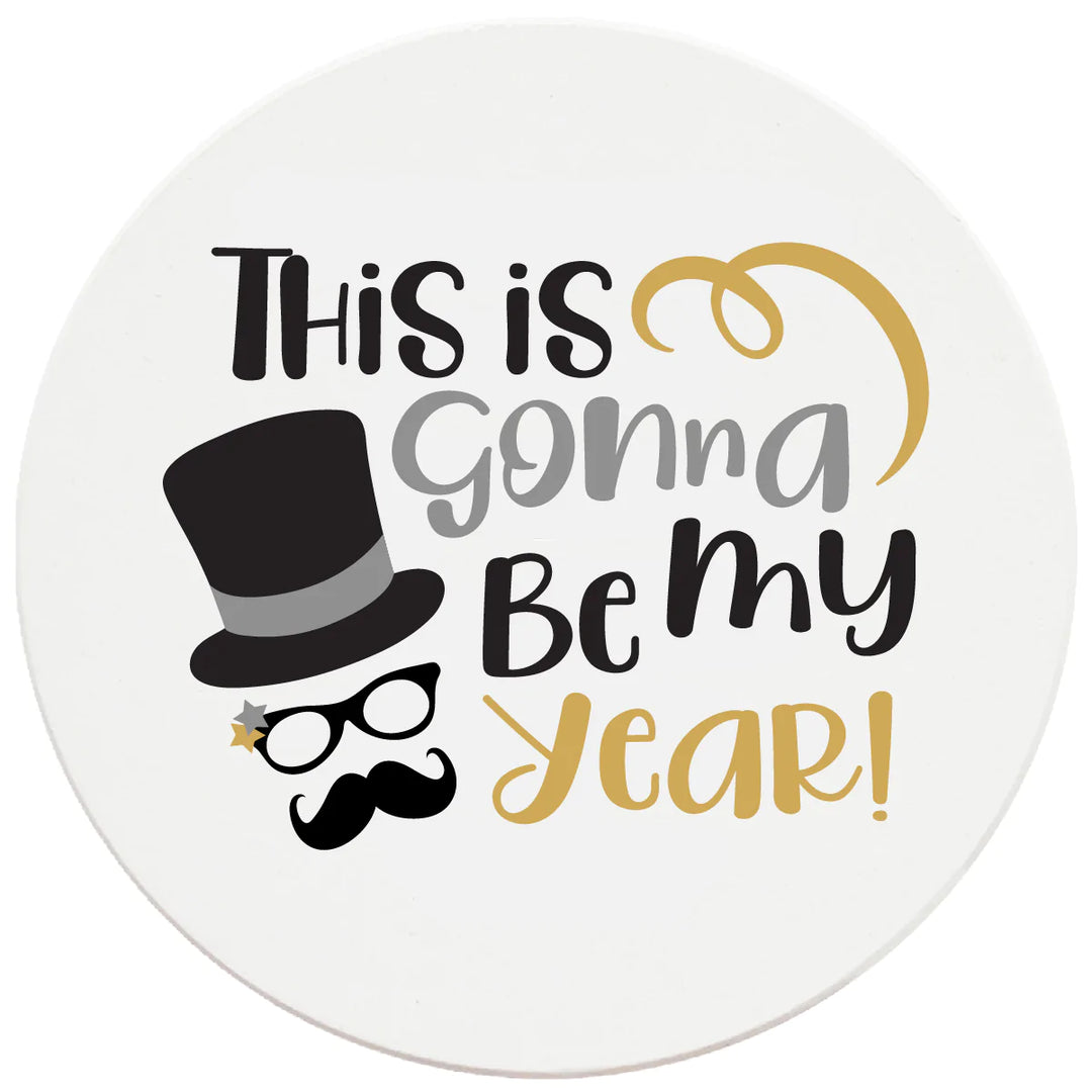 4 Inch Round Ceramic Coaster Set, This Is Gonna Be My Year, 2 Sets of 4, 8 Pieces - Christmas by Krebs Wholesale