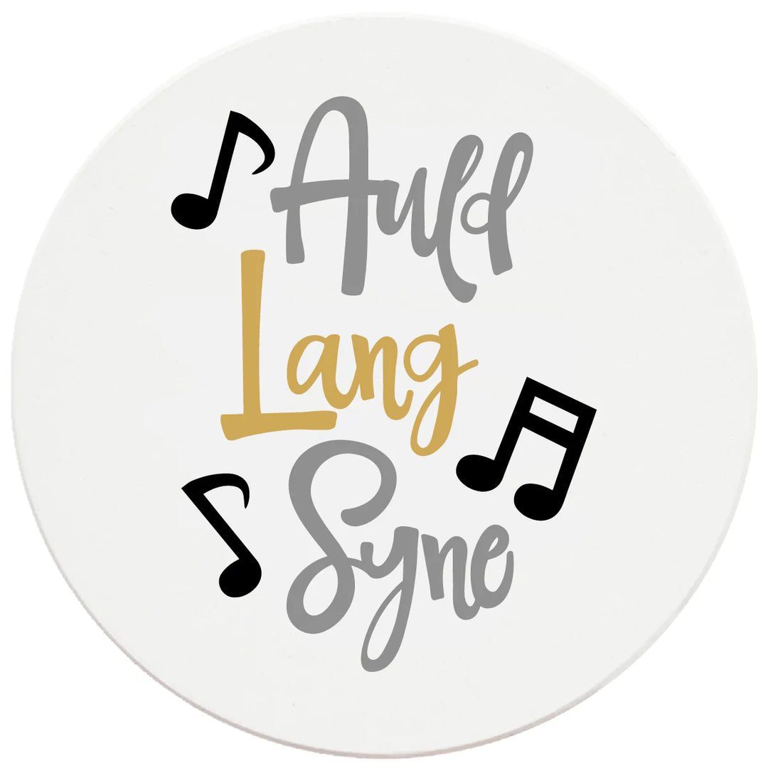 4 Inch Round Ceramic Coaster Set, Auld Lang Syne, 2 Sets of 4, 8 Pieces - Christmas by Krebs Wholesale