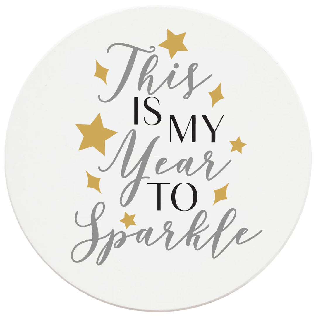 4 Inch Round Ceramic Coaster Set, This Is My Year To Sparkle, 2 Sets of 4, 8 Pieces - Christmas by Krebs Wholesale