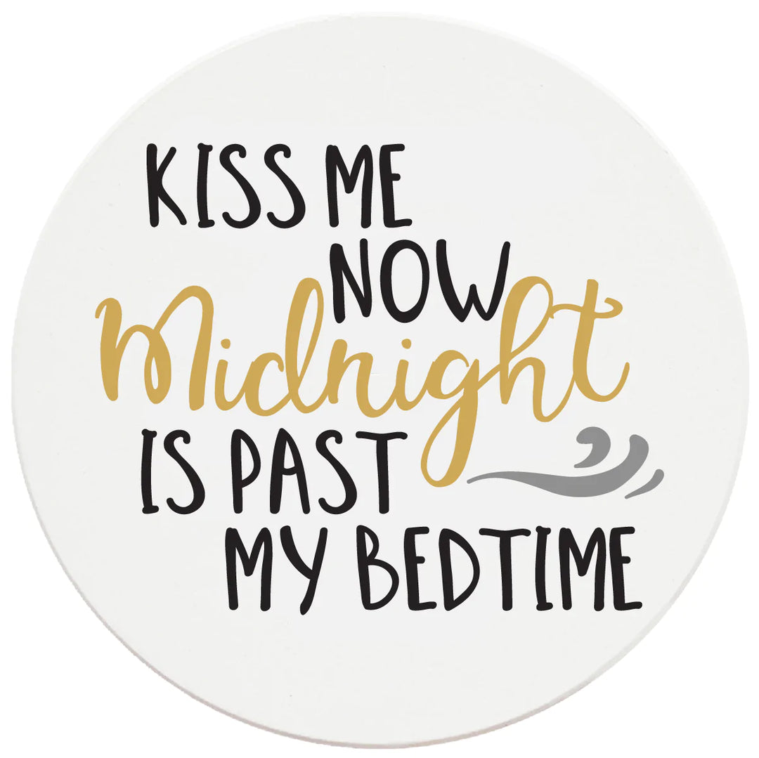 4 Inch Round Ceramic Coaster Set, Kis Me Now, Midnight Is Past My Bedtime, 2 Sets of 4, 8 Pieces - Christmas by Krebs Wholesale