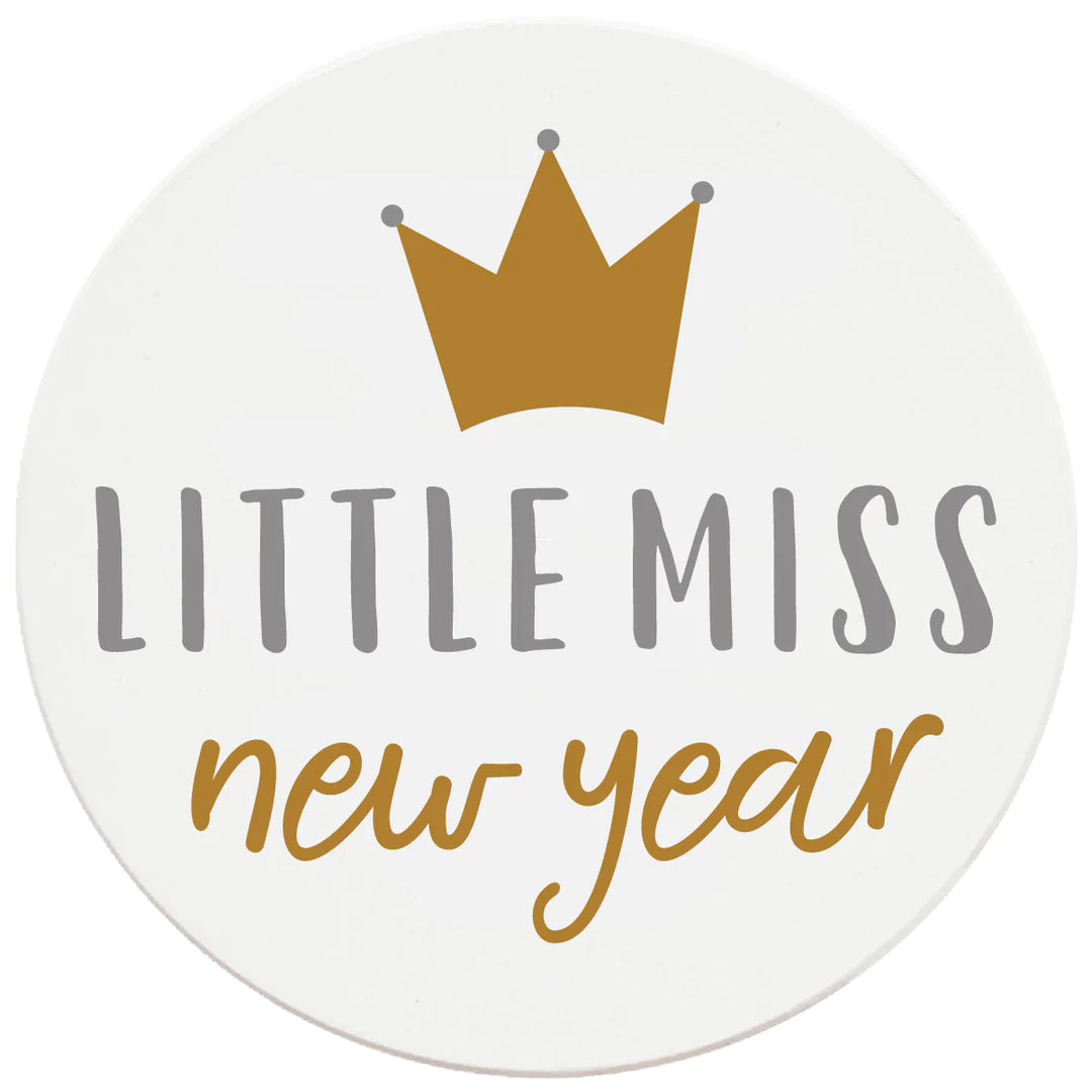 4 Inch Round Ceramic Coaster Set, Little Miss New Year, 2 Sets of 4, 8 Pieces - Christmas by Krebs Wholesale