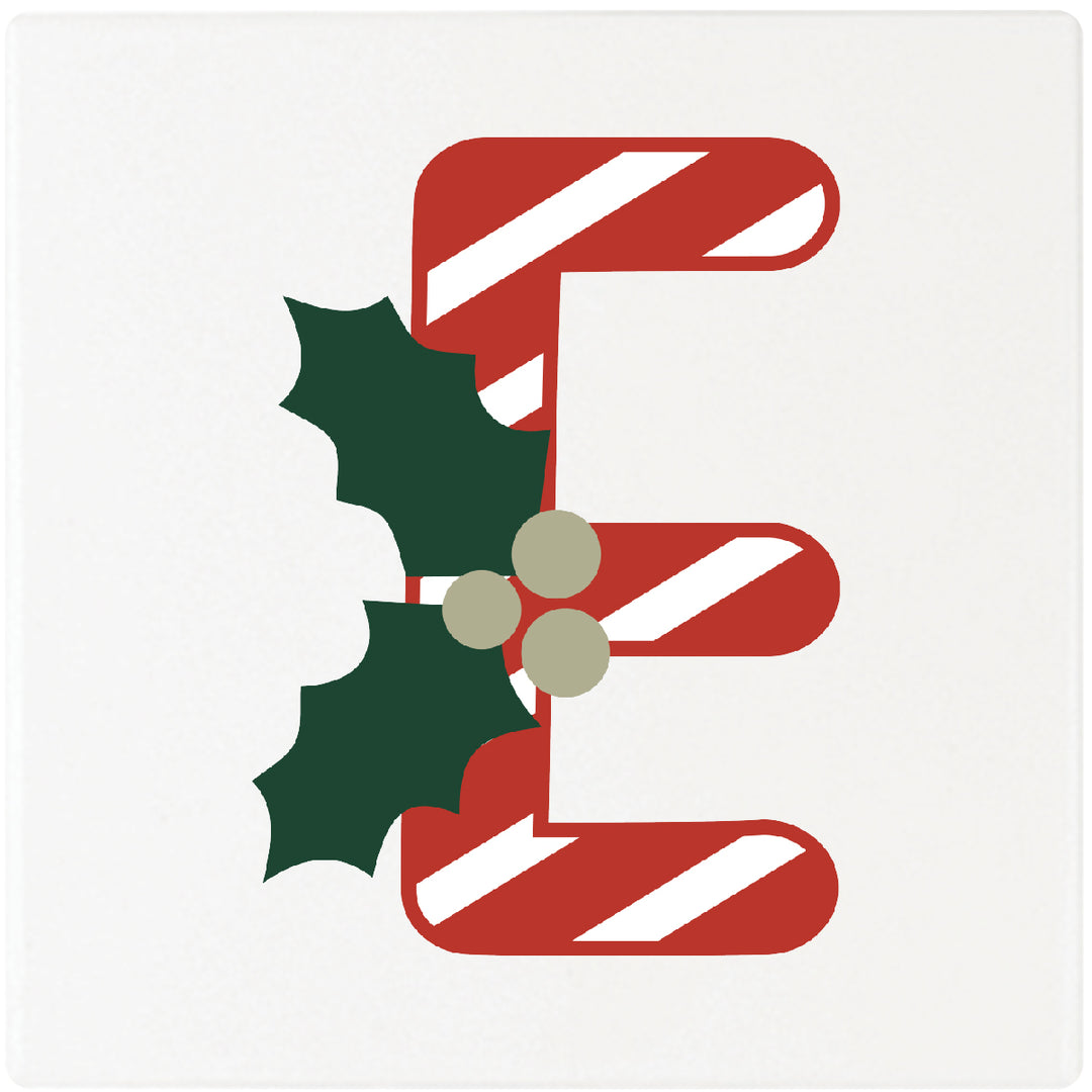 Candy Cane Monogram Absorbent Ceramic 4" Square Drink Coasters, Set of 4