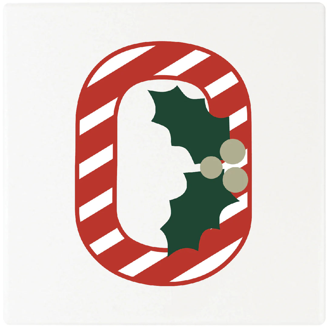4" Absorbent Square Ceramic Monogram Coasters, Candy Cane Design, 2 Sets of 4, 8 Pieces - Christmas by Krebs Wholesale