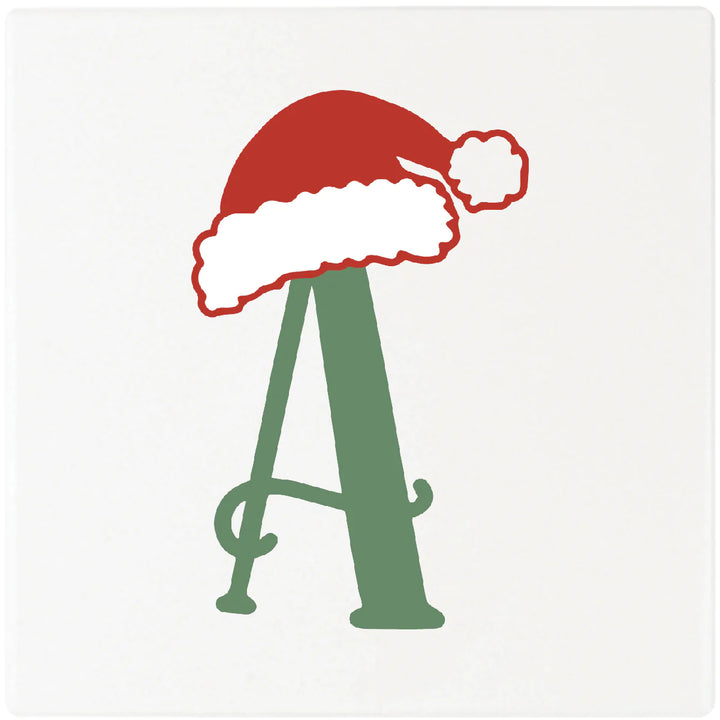 4" Absorbent Square Ceramic Monogram Coasters, Santa Hat Design, 2 Sets of 4, 8 Pieces - Christmas by Krebs Wholesale