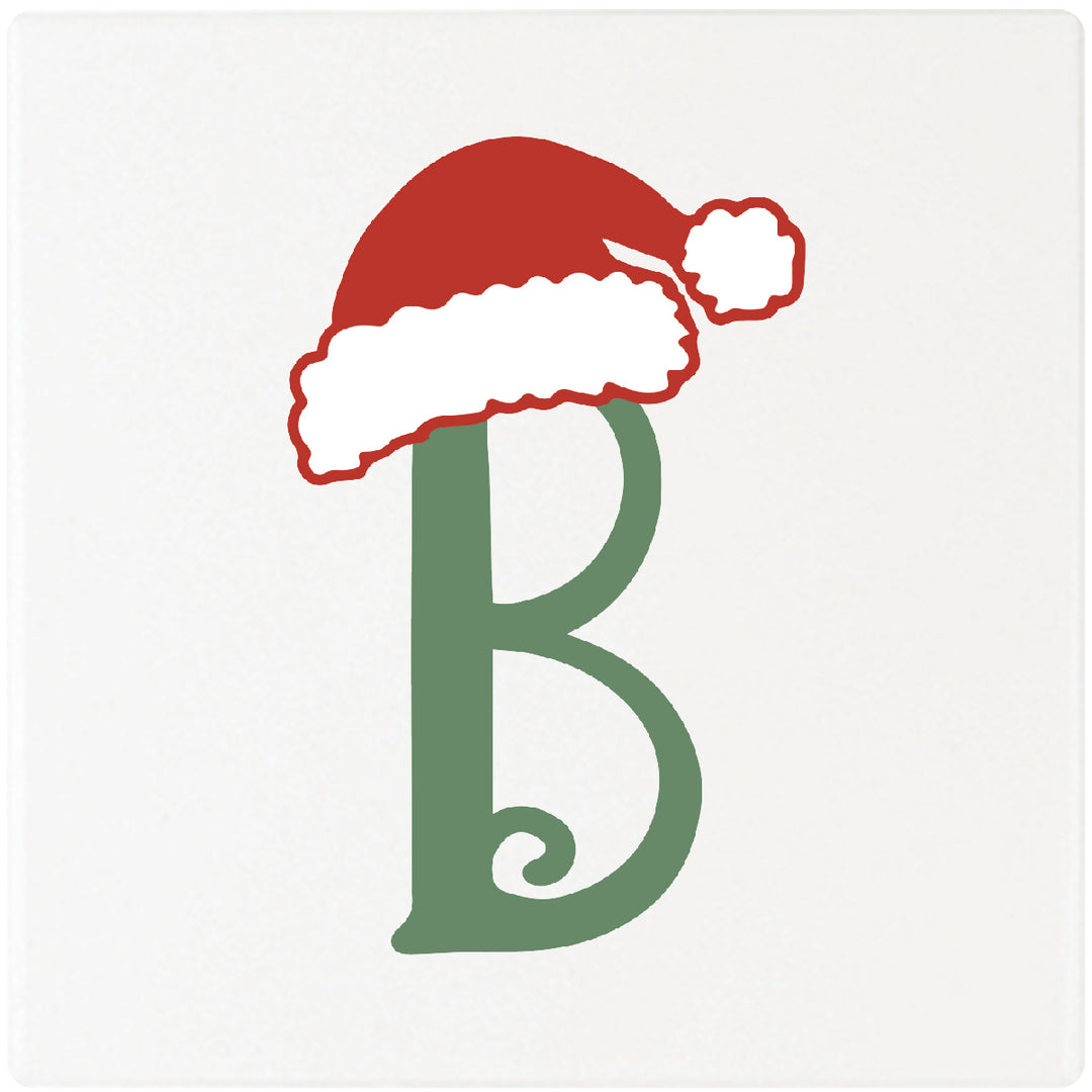 Santa Hat Monogram Absorbent Ceramic 4" Square Drink Coasters, Set of 4