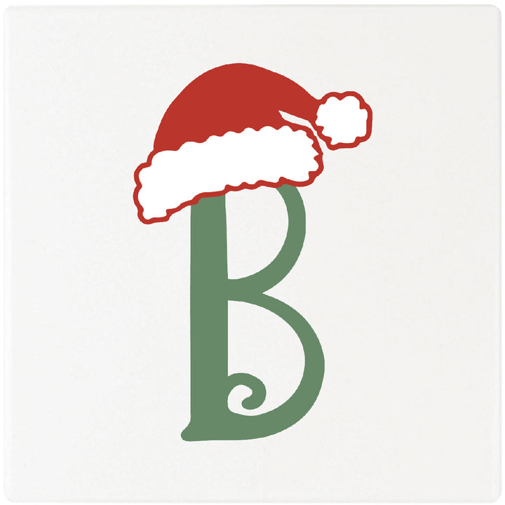 Santa Hat Monogram Absorbent Ceramic 4" Square Drink Coasters, Set of 4