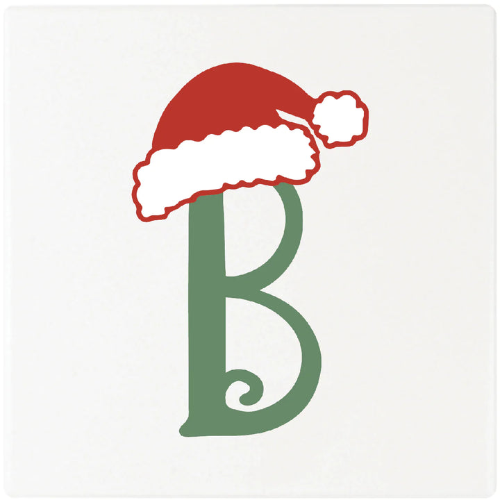 4" Absorbent Square Ceramic Monogram Coasters, Santa Hat Design, 2 Sets of 4, 8 Pieces - Christmas by Krebs Wholesale