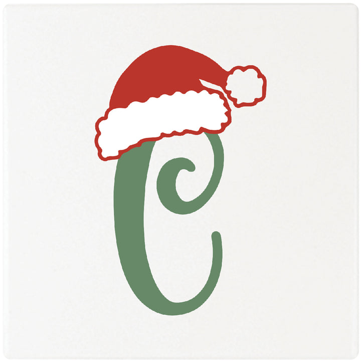 Santa Hat Monogram Absorbent Ceramic 4" Square Drink Coasters, Set of 4