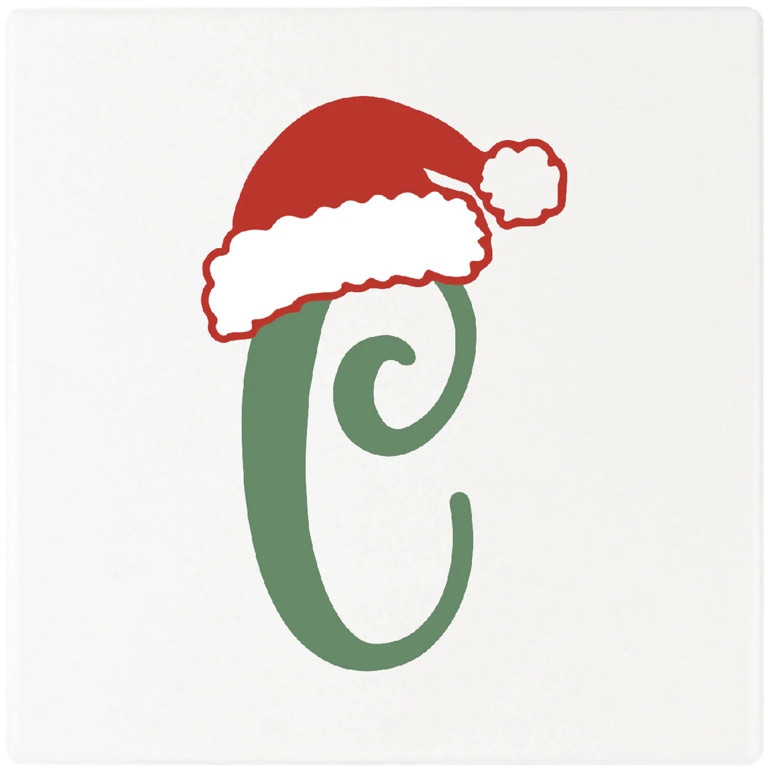 4" Absorbent Square Ceramic Monogram Coasters, Santa Hat Design, 2 Sets of 4, 8 Pieces - Christmas by Krebs Wholesale