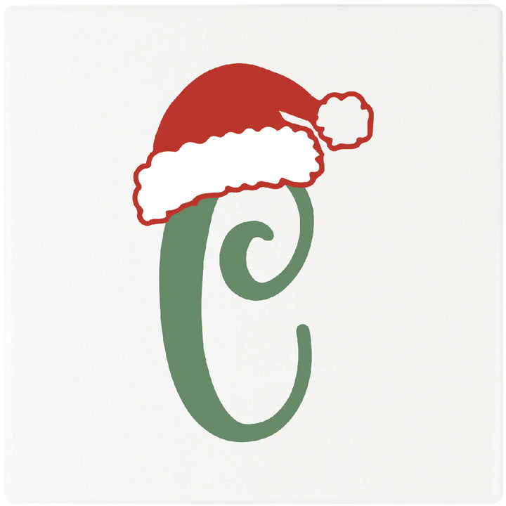 4" Absorbent Square Ceramic Monogram Coasters, Santa Hat Design, 2 Sets of 4, 8 Pieces - Christmas by Krebs Wholesale