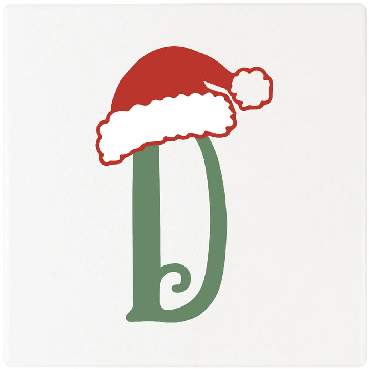 Santa Hat Monogram Absorbent Ceramic 4" Square Drink Coasters, Set of 4