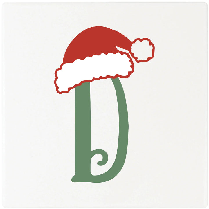 4" Absorbent Square Ceramic Monogram Coasters, Santa Hat Design, 2 Sets of 4, 8 Pieces - Christmas by Krebs Wholesale