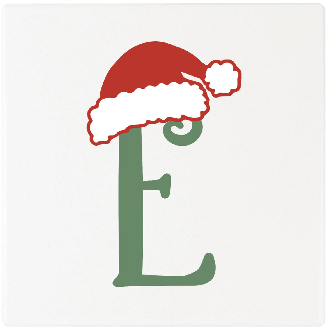 Santa Hat Monogram Absorbent Ceramic 4" Square Drink Coasters, Set of 4