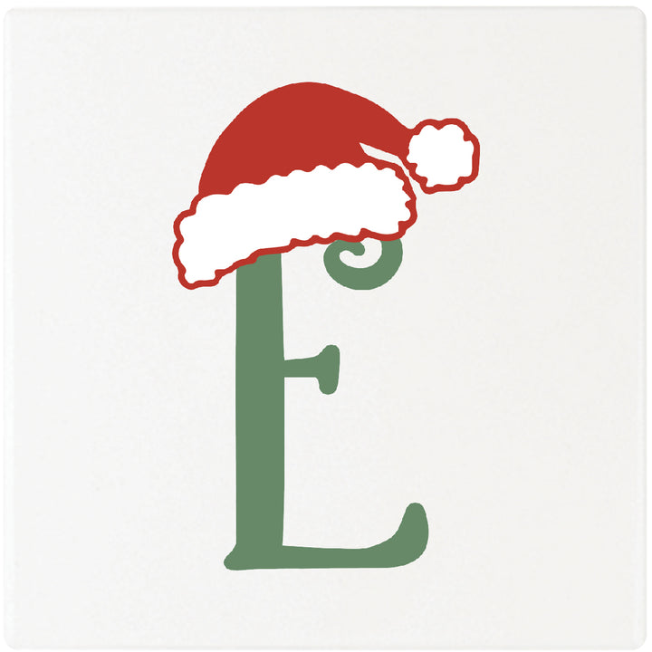 Santa Hat Monogram Absorbent Ceramic 4" Square Drink Coasters, Set of 4