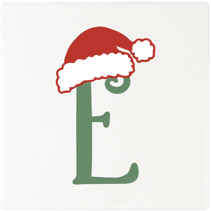 4" Absorbent Square Ceramic Monogram Coasters, Santa Hat Design, 2 Sets of 4, 8 Pieces - Christmas by Krebs Wholesale