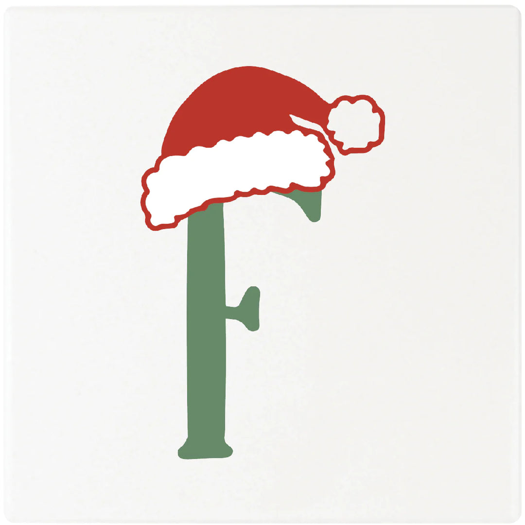 4" Absorbent Square Ceramic Monogram Coasters, Santa Hat Design, 2 Sets of 4, 8 Pieces - Christmas by Krebs Wholesale