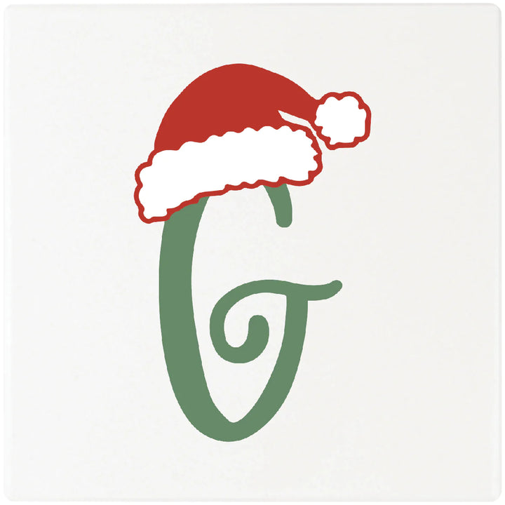 4" Absorbent Square Ceramic Monogram Coasters, Santa Hat Design, 2 Sets of 4, 8 Pieces - Christmas by Krebs Wholesale