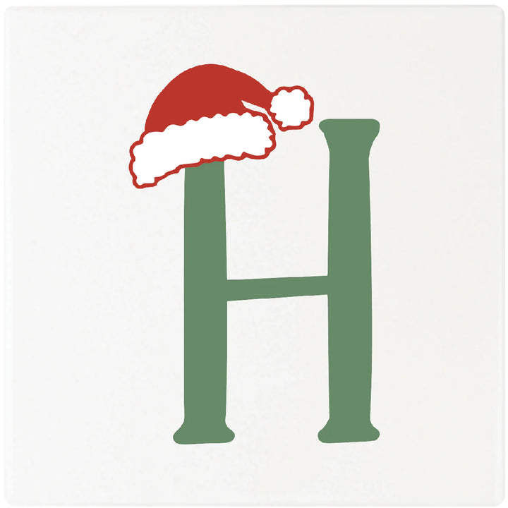4" Absorbent Square Ceramic Monogram Coasters, Santa Hat Design, 2 Sets of 4, 8 Pieces - Christmas by Krebs Wholesale