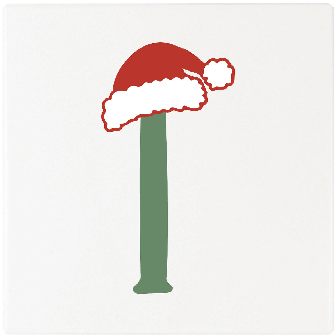 Santa Hat Monogram Absorbent Ceramic 4" Square Drink Coasters, Set of 4