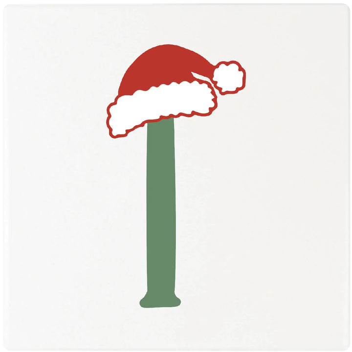 4" Absorbent Square Ceramic Monogram Coasters, Santa Hat Design, 2 Sets of 4, 8 Pieces - Christmas by Krebs Wholesale