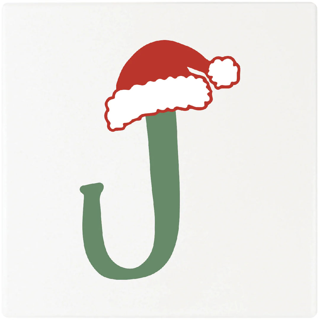 4" Absorbent Square Ceramic Monogram Coasters, Santa Hat Design, 2 Sets of 4, 8 Pieces - Christmas by Krebs Wholesale