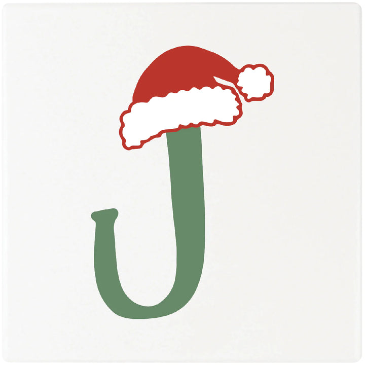 4" Absorbent Square Ceramic Monogram Coasters, Santa Hat Design, 2 Sets of 4, 8 Pieces - Christmas by Krebs Wholesale