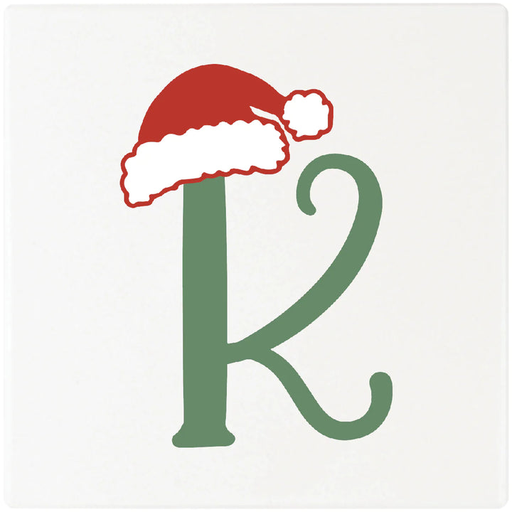 4" Absorbent Square Ceramic Monogram Coasters, Santa Hat Design, 2 Sets of 4, 8 Pieces - Christmas by Krebs Wholesale