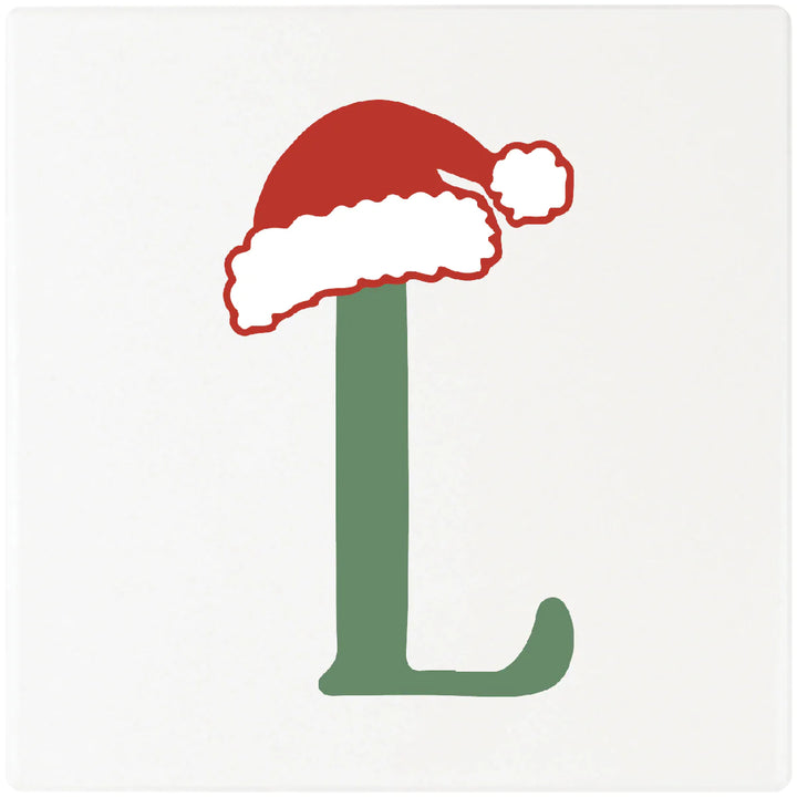 4" Absorbent Square Ceramic Monogram Coasters, Santa Hat Design, 2 Sets of 4, 8 Pieces - Christmas by Krebs Wholesale