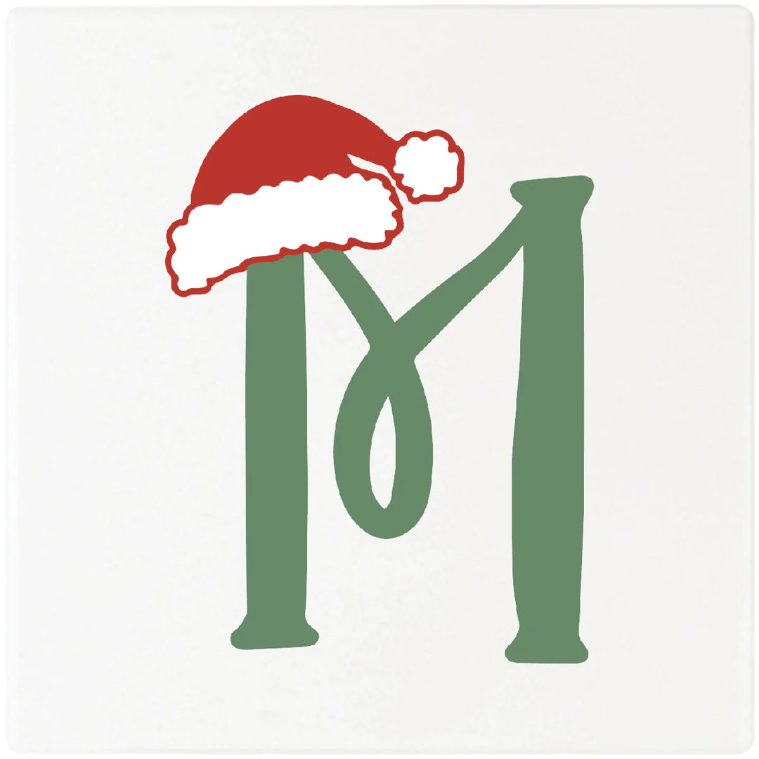 4" Absorbent Square Ceramic Monogram Coasters, Santa Hat Design, 2 Sets of 4, 8 Pieces - Christmas by Krebs Wholesale