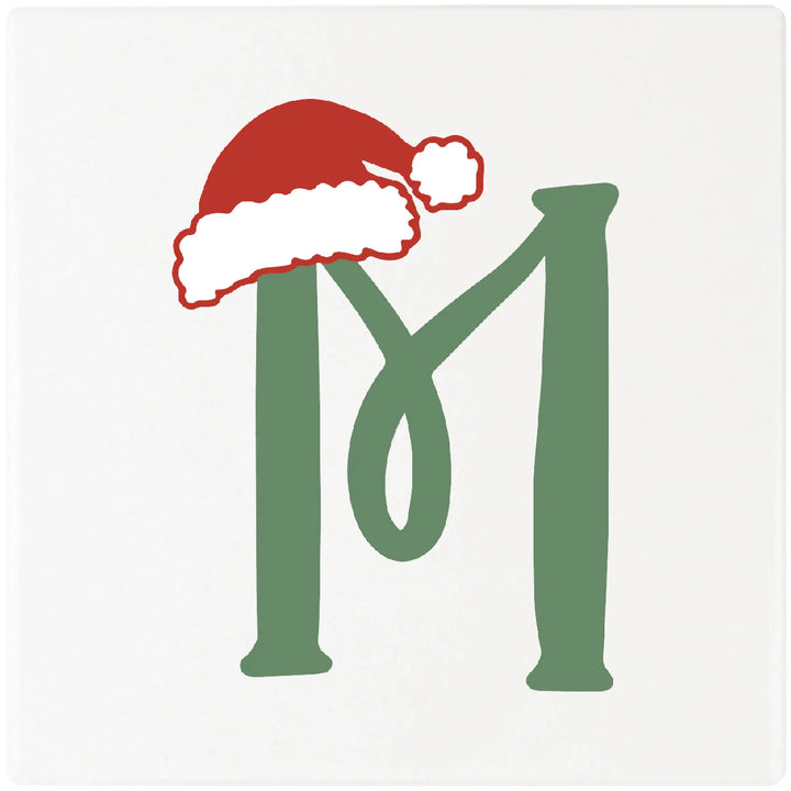 4" Absorbent Square Ceramic Monogram Coasters, Santa Hat Design, 2 Sets of 4, 8 Pieces - Christmas by Krebs Wholesale