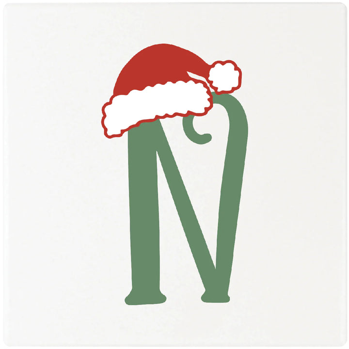 4" Absorbent Square Ceramic Monogram Coasters, Santa Hat Design, 2 Sets of 4, 8 Pieces - Christmas by Krebs Wholesale