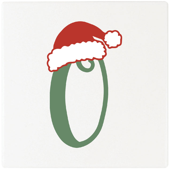 Santa Hat Monogram Absorbent Ceramic 4" Square Drink Coasters, Set of 4