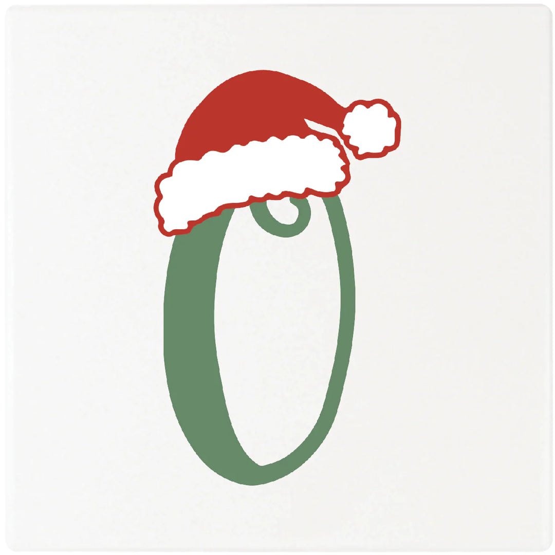 4" Absorbent Square Ceramic Monogram Coasters, Santa Hat Design, 2 Sets of 4, 8 Pieces - Christmas by Krebs Wholesale