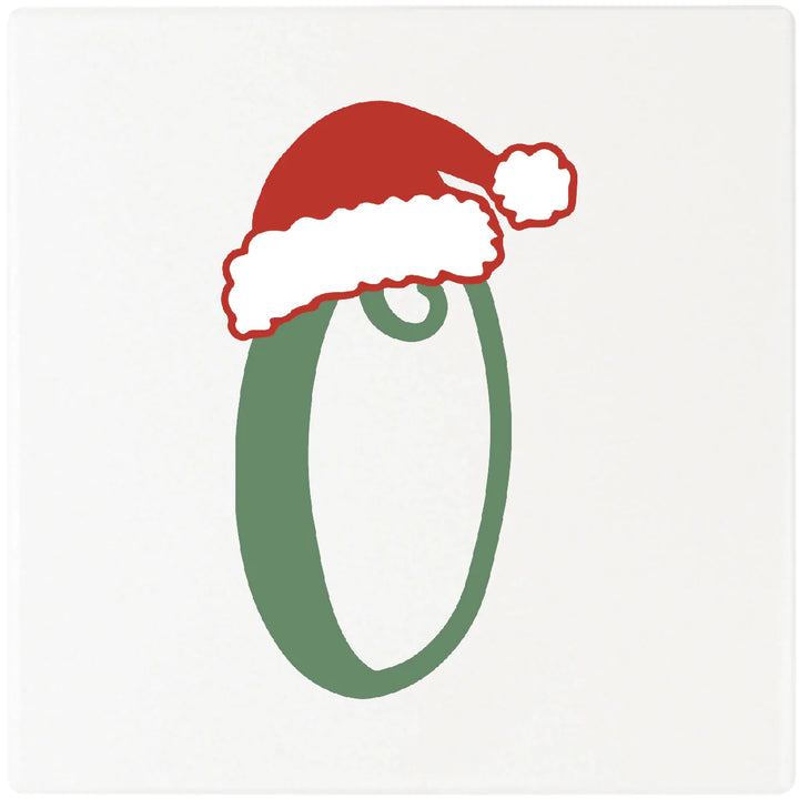 4" Absorbent Square Ceramic Monogram Coasters, Santa Hat Design, 2 Sets of 4, 8 Pieces - Christmas by Krebs Wholesale