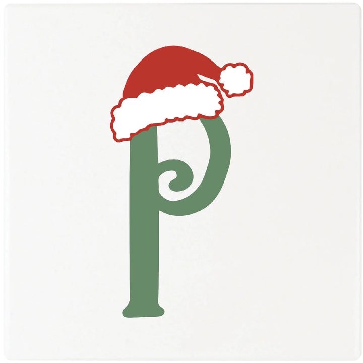 4" Absorbent Square Ceramic Monogram Coasters, Santa Hat Design, 2 Sets of 4, 8 Pieces - Christmas by Krebs Wholesale