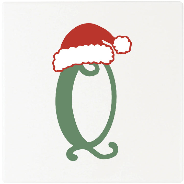 4" Absorbent Square Ceramic Monogram Coasters, Santa Hat Design, 2 Sets of 4, 8 Pieces - Christmas by Krebs Wholesale
