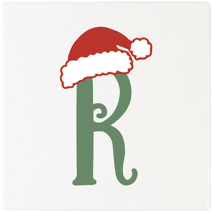 Santa Hat Monogram Absorbent Ceramic 4" Square Drink Coasters, Set of 4