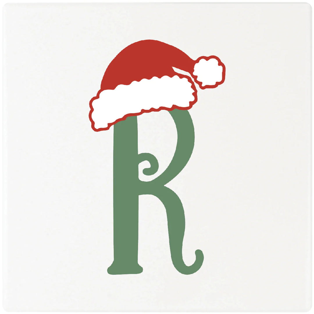 4" Absorbent Square Ceramic Monogram Coasters, Santa Hat Design, 2 Sets of 4, 8 Pieces - Christmas by Krebs Wholesale